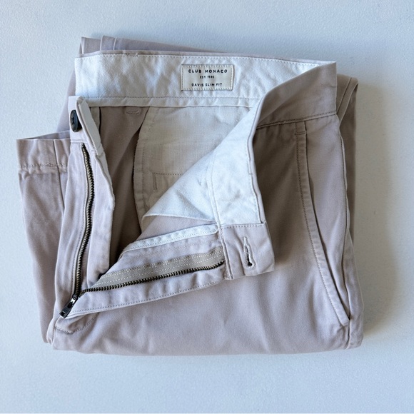 Club Monaco Davis Slim Fit Chinos Stone Tan Cotton Trousers Size 32W - Picture 2 of 5